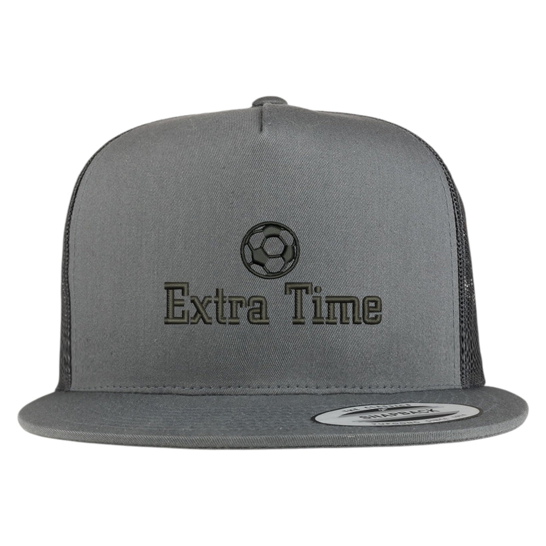 Trendy Apparel Shop Soccer Extra Time Embroidered 5 Panel Flatbill Trucker Mesh Cap
