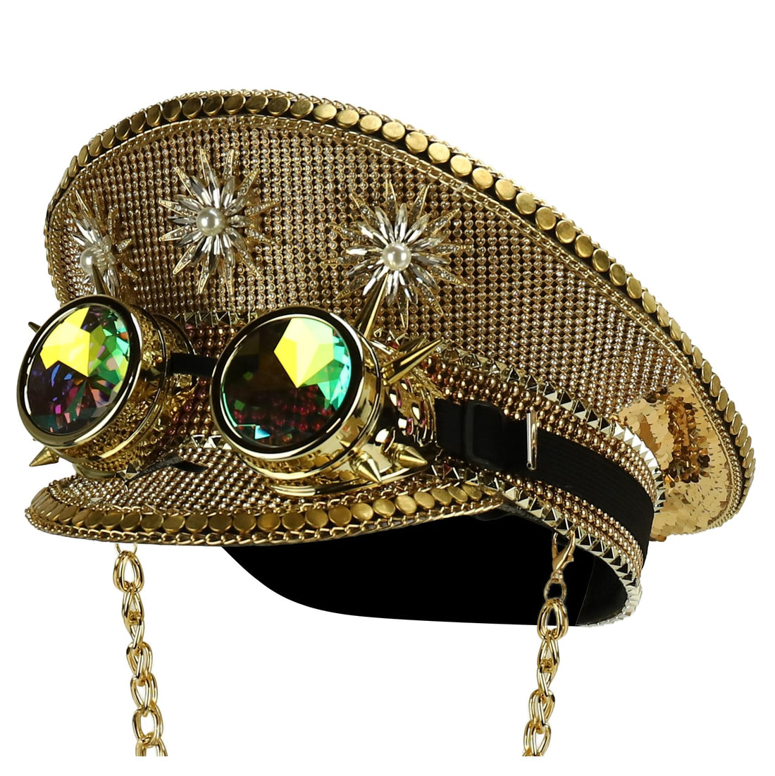 Trendy Apparel Shop Festival Party Sparkly Sequin Rhinestone Captain Hat