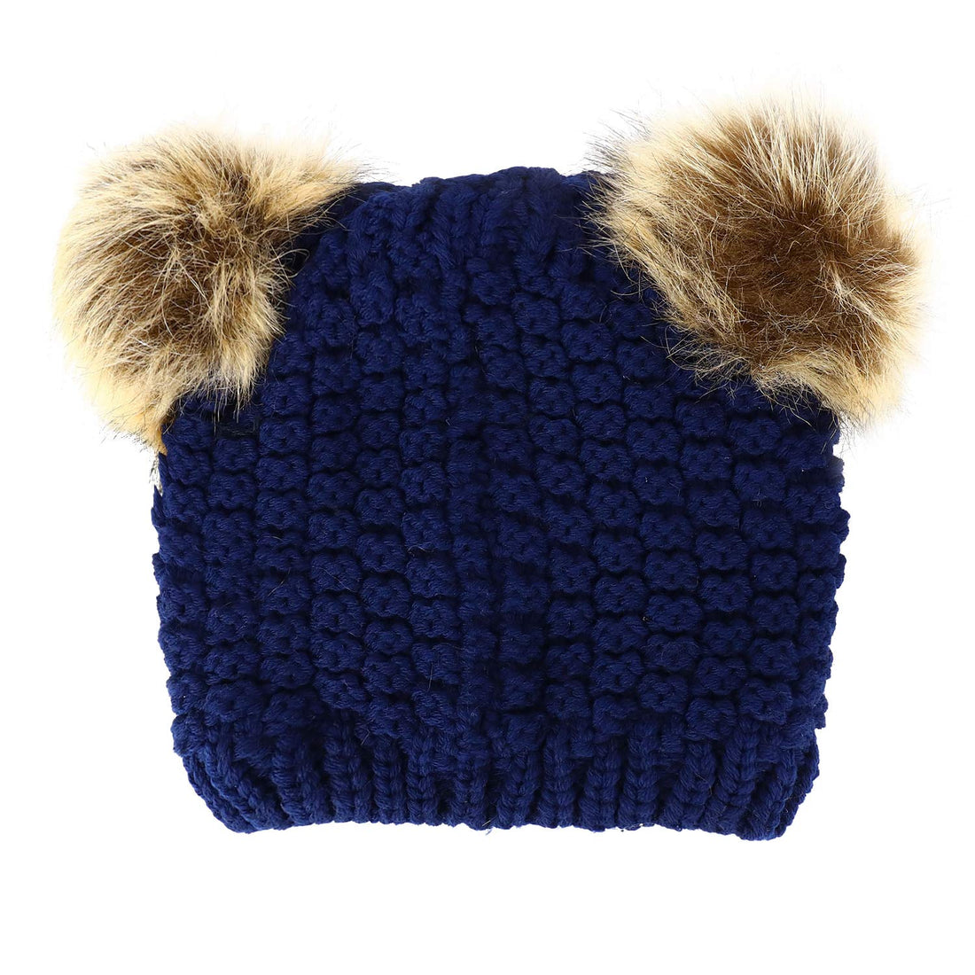 Trendy Apparel Shop Kid's Youth Size Girls Fur pom Ears Crochet Knit Beanie Hat