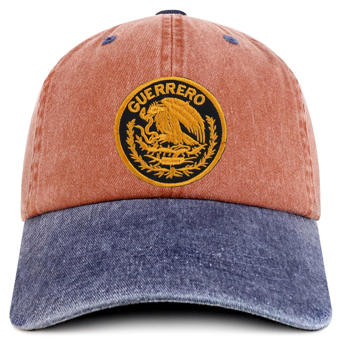 Trendy Apparel Shop Guerrero Mexico Gold Embroidered Patch Pigment Dyed Washed Baseball Cap