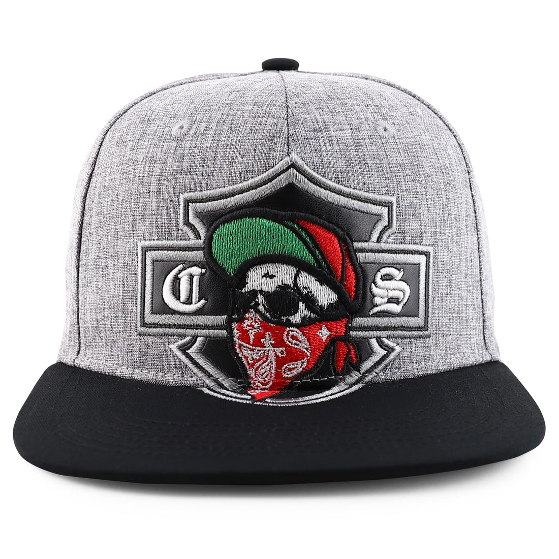 Trendy Apparel Shop Chicano Skull with Bandana Embroidered Flatbill Snapback Cap