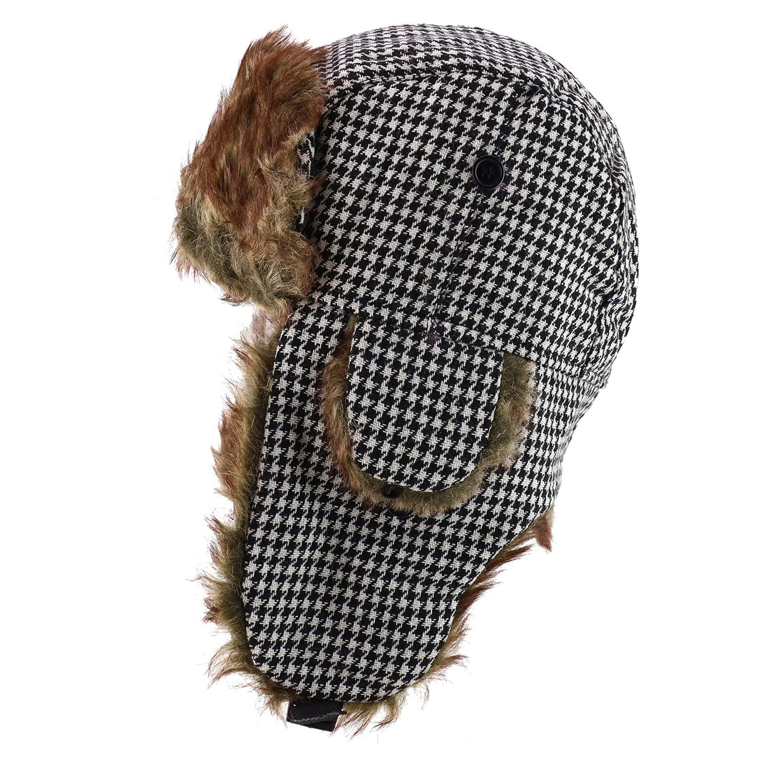 Trendy Apparel Shop Faux Fur Houndstooth Plaid Earflap Winter Trooper Hat