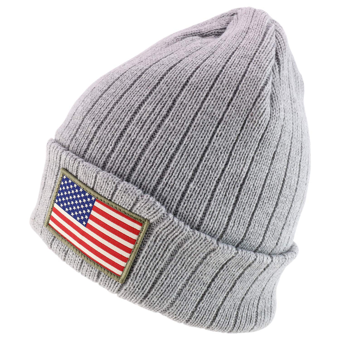 Trendy Apparel Shop USA Flag Patch Embroidered Outdoor Long Cuff Winter Beanie