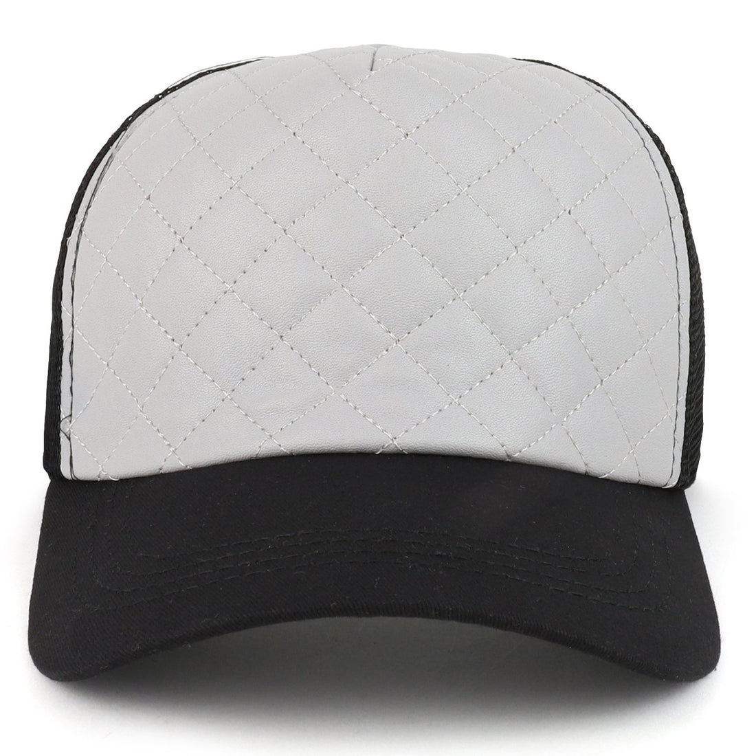 Trendy Apparel Shop Leather Quilted 5 Panel Foam Mesh Trucker Cap