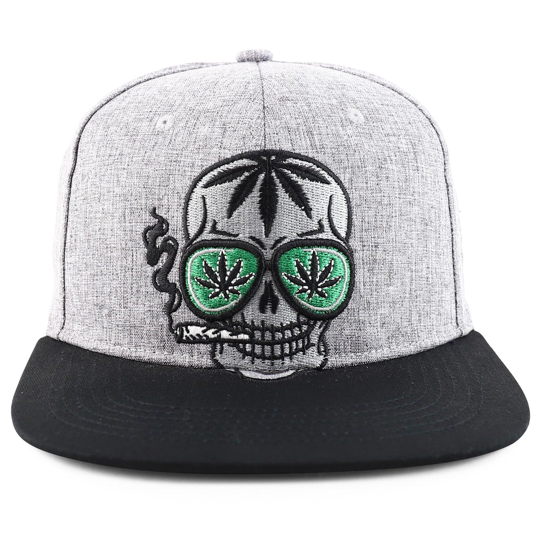 Trendy Apparel Shop Skull Head Smoking Marijuana Flat Bill Snapback Baseball Cap