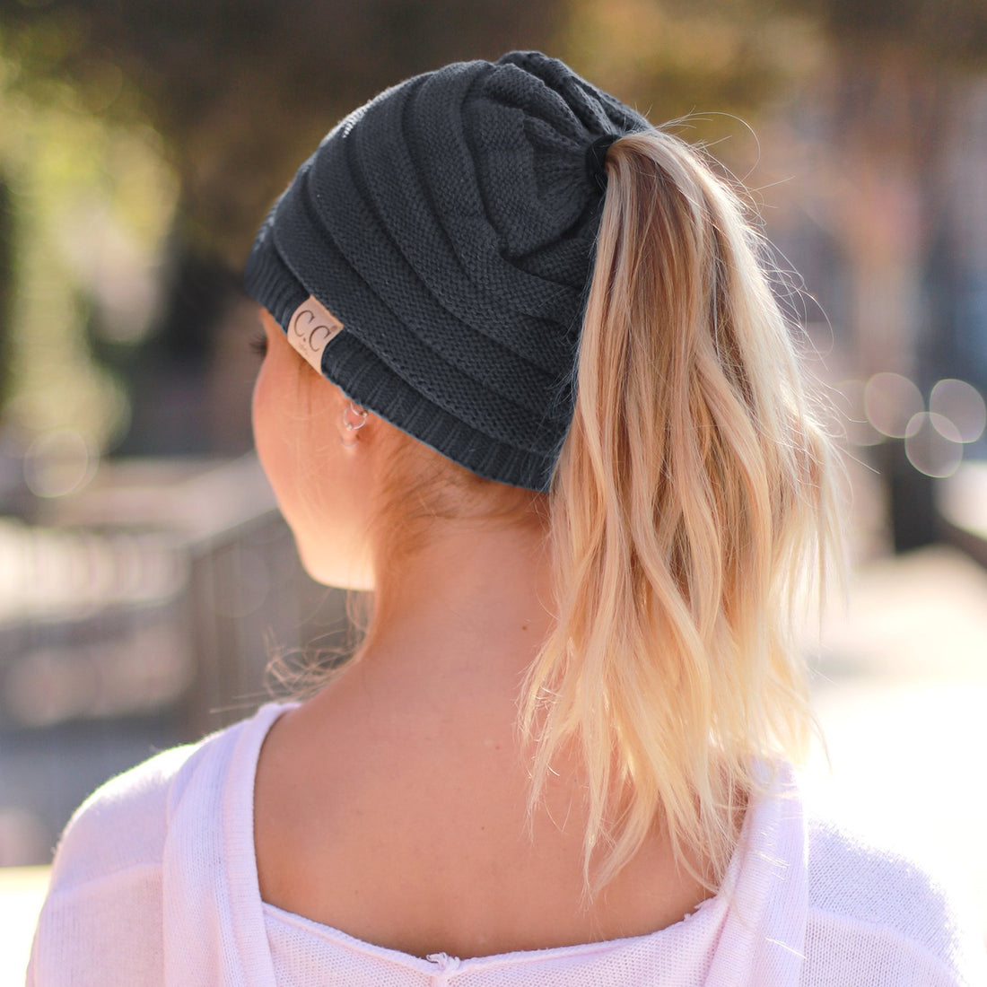 Trendy Apparel Shop Women's Lightweight Ribbed Knit 365 Stretchable Ponytail Beanie Cap