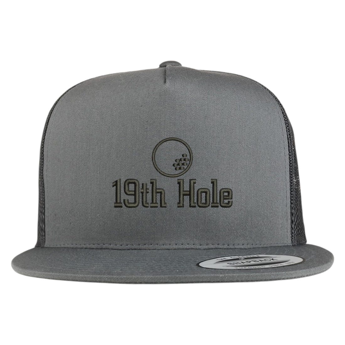 Trendy Apparel Shop 19th Hole Embroidered 5 Panel Flatbill Trucker Mesh Cap