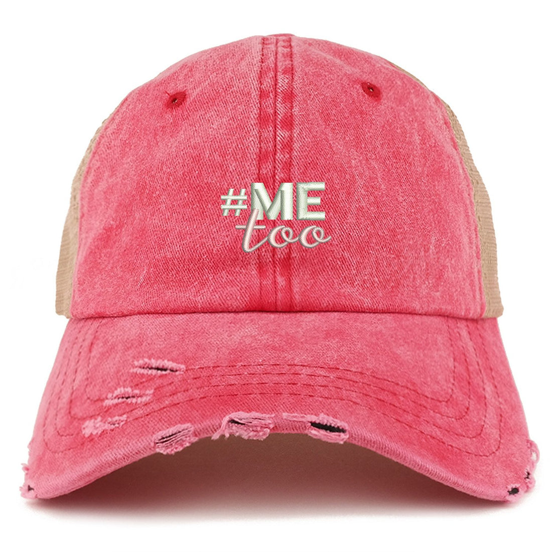 Trendy Apparel Shop #Me Too Movement Embroidered Frayed Bill Trucker Mesh Cap