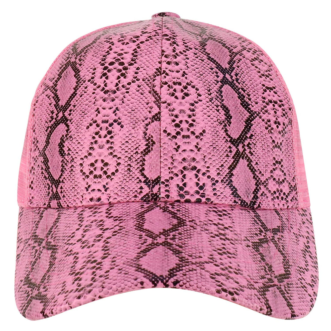 Trendy Apparel Shop PU Snake Pattern Structured Trucker Mesh Ponytail Cap