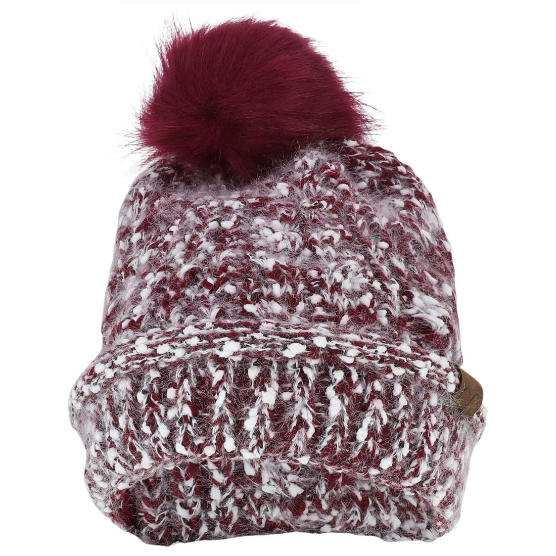 Trendy Apparel Shop Marled Winter Fur Pom Cuff Long Stretchy Beanie