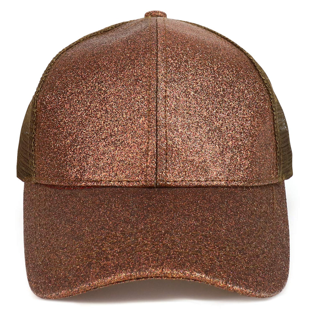 Trendy Apparel Shop Ladies Ponytail Structured Metallic Glitter Mesh Trucker Cap