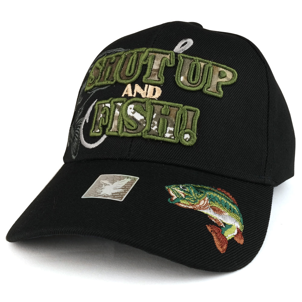 Shut Up and Fish with Bass and Hook Embroidered Structured Baseball Cap
