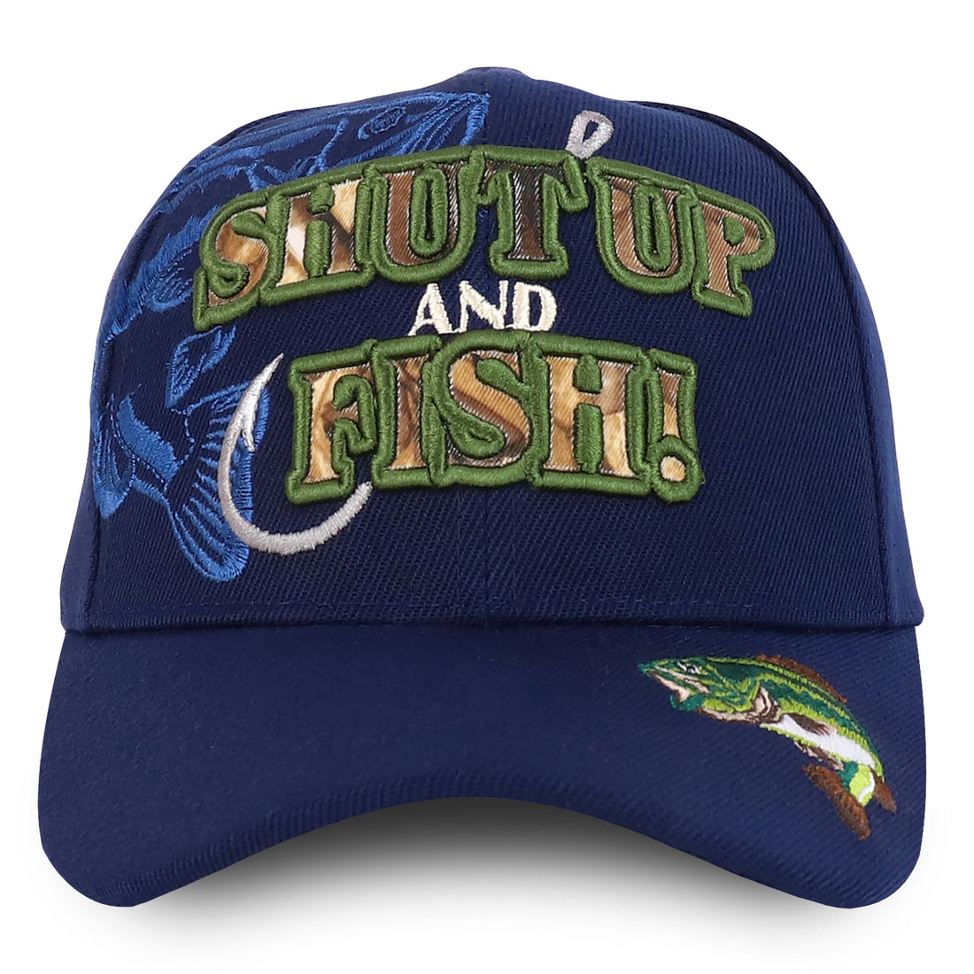 Shut Up and Fish with Bass and Hook Embroidered Structured Baseball Cap