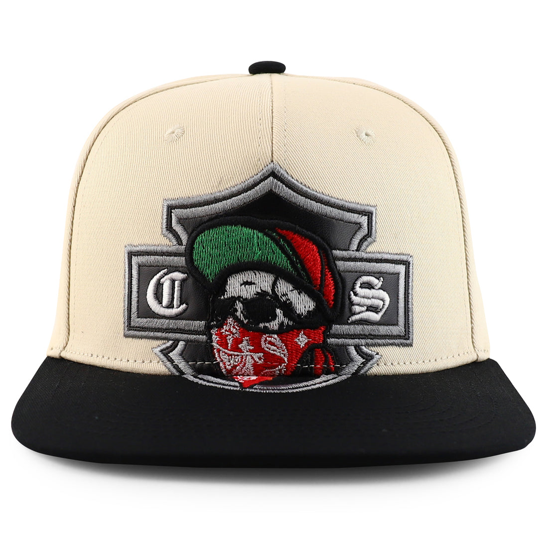 Trendy Apparel Shop Chicano Skull with Bandana Embroidered Flatbill Snapback Cap