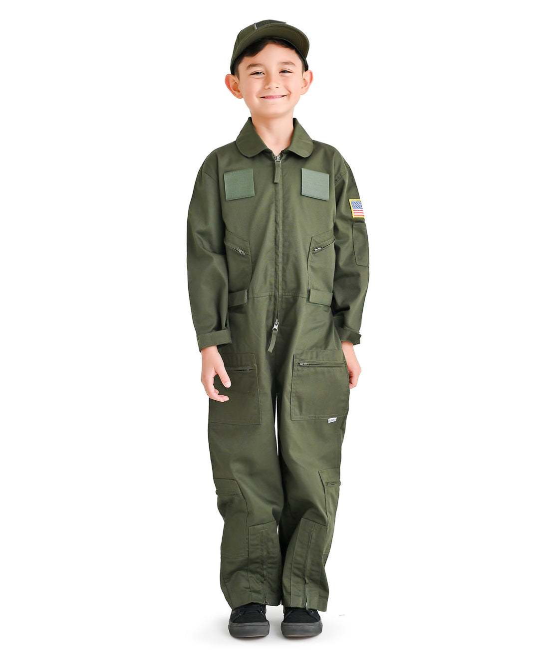 Trendy Apparel Shop Kid's US Pilot Flight Suit Uniform with Hook and Loop Patch