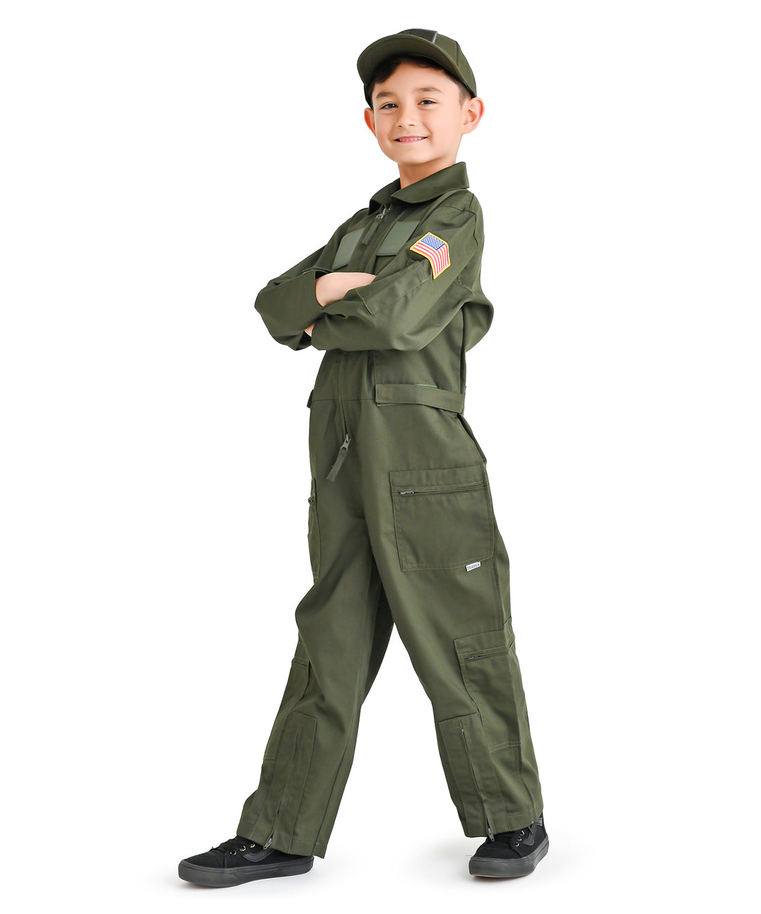 Trendy Apparel Shop Kid's US Pilot Flight Suit Uniform with Hook and Loop Patch