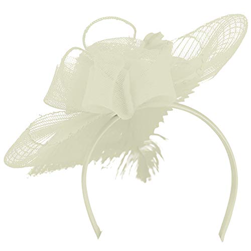 Trendy Apparel Shop Floral Mesh Pleated Horsehair Fascinator with Feather