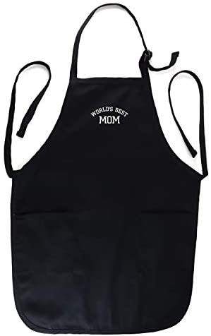 Trendy Apparel Shop World's Best Mom Embroidered Full Length Apron with Pockets