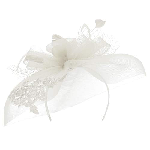 Trendy Apparel Shop Horsehair Lace Overlay Fascinator with Flower Loops Mesh Net
