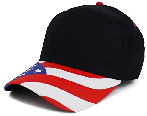 Trendy Apparel Shop USA Flag Printed Bill 5 Panel Structured Baseball Cap - Black
