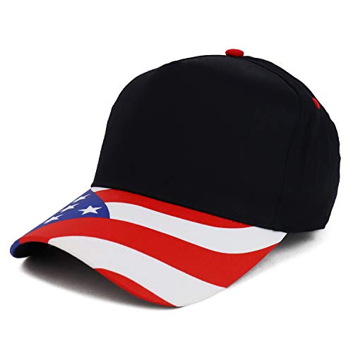 Trendy Apparel Shop USA Flag Printed Bill 5 Panel Structured Baseball Cap - Black