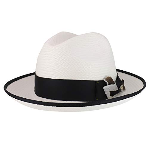 Trendy Apparel Shop Feathered Grosgrain Hat Band Straw Gambler Fedora Hat