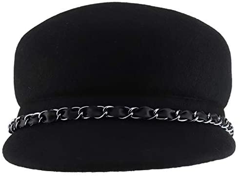 Trendy Apparel Shop Wool Felt Chain Band Cabbie Cadet Hat