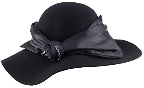 Trendy Apparel Shop Women's Wool Felt Floppy Hat with Satin Ribbon Band