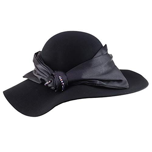 Trendy Apparel Shop Women's Wool Felt Floppy Hat with Satin Ribbon Ban