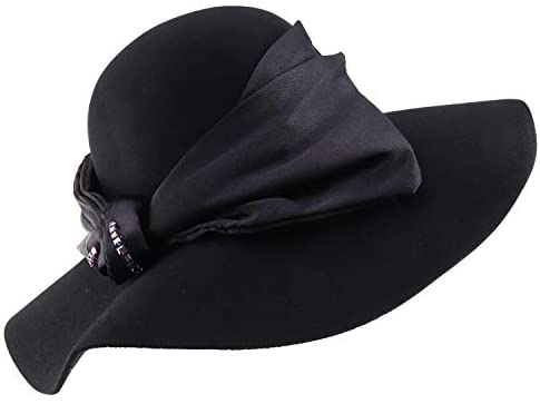 Trendy Apparel Shop Women's Wool Felt Floppy Hat with Satin Ribbon Band