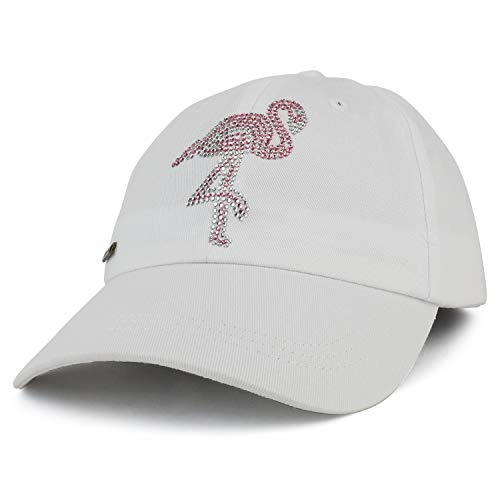 Trendy Apparel Shop Rhinestone Flamingo Unstructured Baseball Cap - White