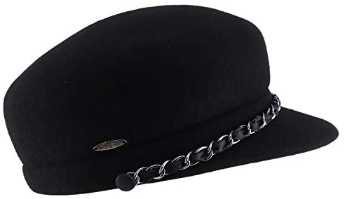 Trendy Apparel Shop Wool Felt Chain Band Cabbie Cadet Hat