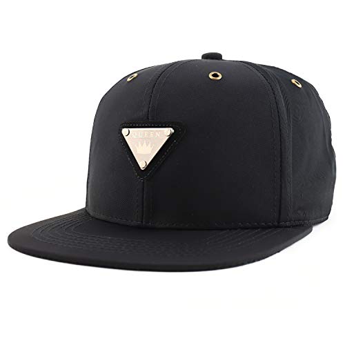 Trendy Apparel Shop King and Queen Metal Patch Flatbill Snapback Hat