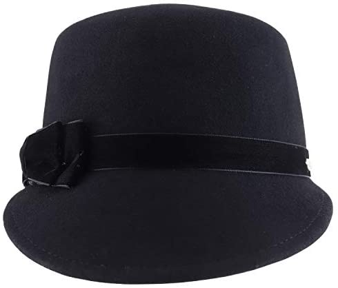 Trendy Apparel Shop Women's Wool Felt Cadet Hat with Velvet Trim Ribbon