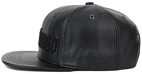 Trendy Apparel Shop Hollywood 3D Embroidered PU Leather Flatbill Snapback Cap - Black