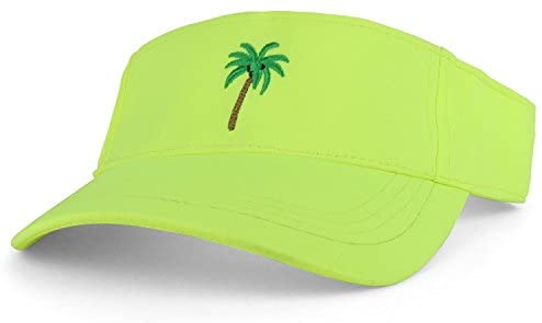 Trendy Apparel Shop Palm Tree Embroidered Neon Color Sun Visor Cap