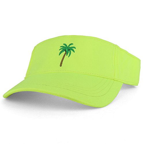 Trendy Apparel Shop Palm Tree Embroidered Neon Color Sun Visor Cap