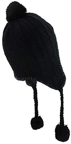 Trendy Apparel Shop Pom Pom Winter Ear Flaps Soft Fuzzy Peruvian Beanie Hat