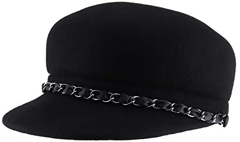 Trendy Apparel Shop Wool Felt Chain Band Cabbie Cadet Hat