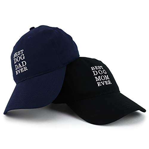 Trendy Apparel Shop Best Dog Mom and Dad Ever Soft Cotton Couple 2 Pc Cap Set