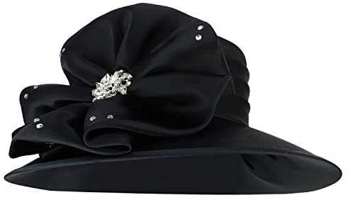 Trendy Apparel Shop Stones Flower Decorative Telescope Crown Satin Dress Hat