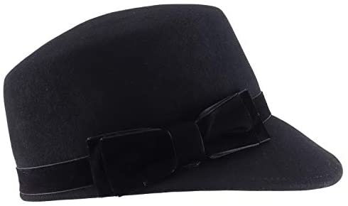 Trendy Apparel Shop Women's Wool Felt Cadet Hat with Velvet Trim Ribbon