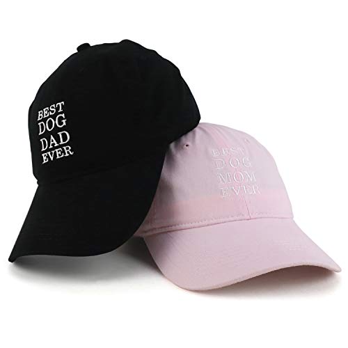 Trendy Apparel Shop Best Dog Mom and Dad Ever Soft Cotton Couple 2 Pc Cap Set