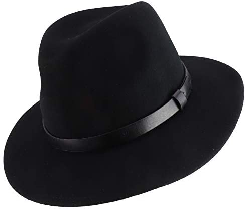 Trendy Apparel Shop Women's Leather Band Wool Felt Large Brim Fedora Hat