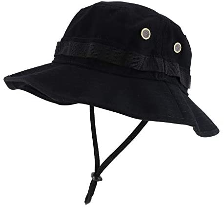 Trendy Apparel Shop Solid Color Outdoor Hunting Boonie with Chin Strip