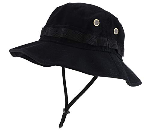Trendy Apparel Shop Solid Color Outdoor Hunting Boonie with Chin Strip