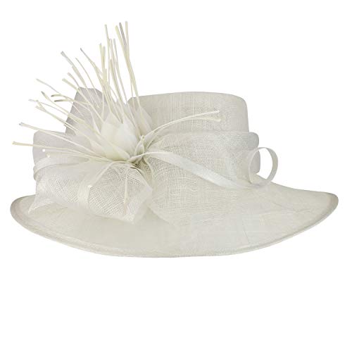 Trendy Apparel Shop Reverse Duck Feathers Flower Large Brim Fashion Sinamay Hat