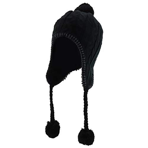 Trendy Apparel Shop Pom Pom Winter Ear Flaps Soft Fuzzy Peruvian Beanie Hat