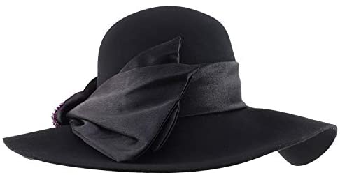 Trendy Apparel Shop Women's Wool Felt Floppy Hat with Satin Ribbon Band