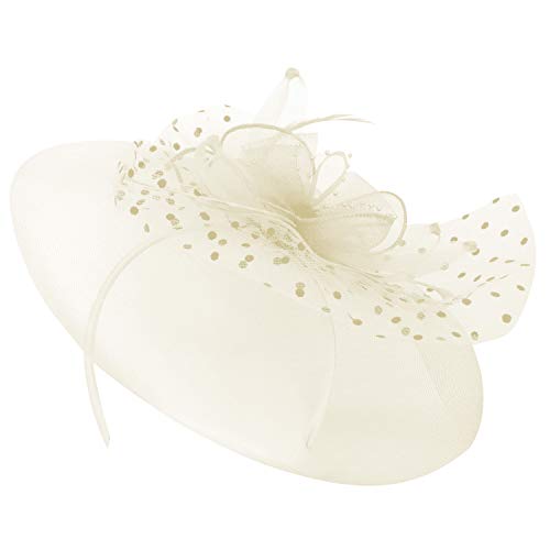 Trendy Apparel Shop Horsehair Beaded Fascinator with Polka Dot Mesh Feather Net